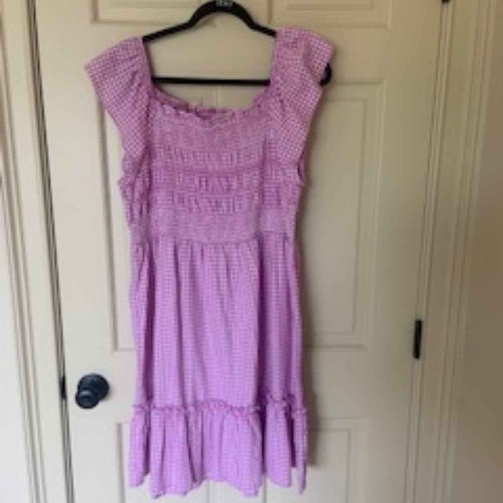 purple and white gingham dress